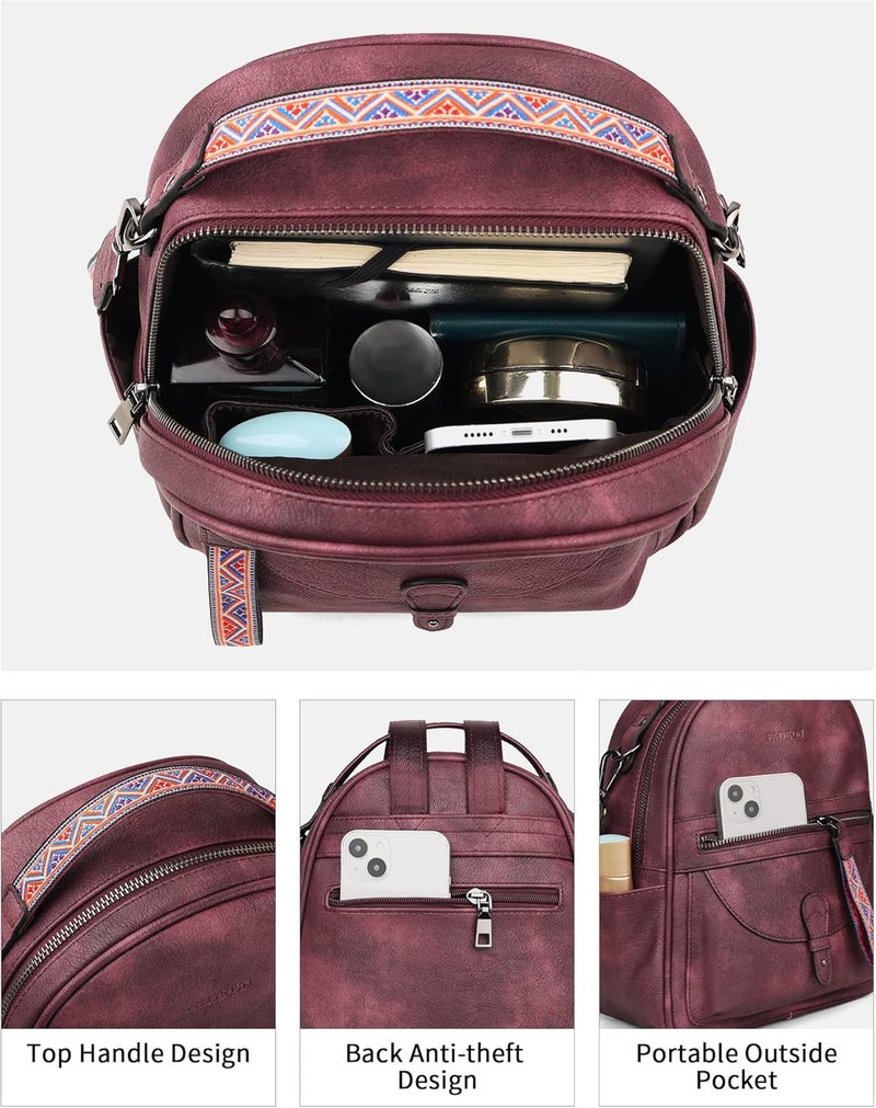 FADEON Mini Backpack Purse for Women, Designer Leather Cute Roomly Backpacks, Daily Ladies Shoulder Backpack Fashion Handbag - Image 4